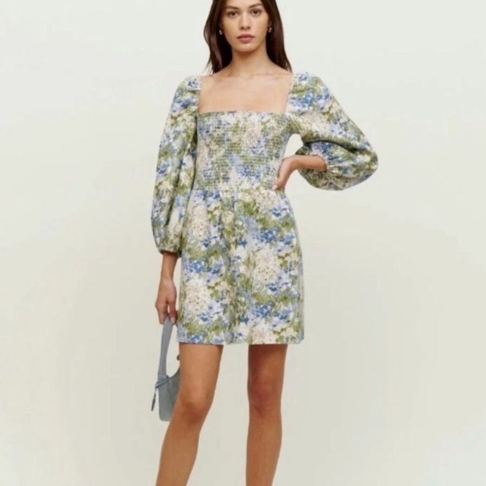 Reformation Greyson Mini Floral Puff Sleeve Dress